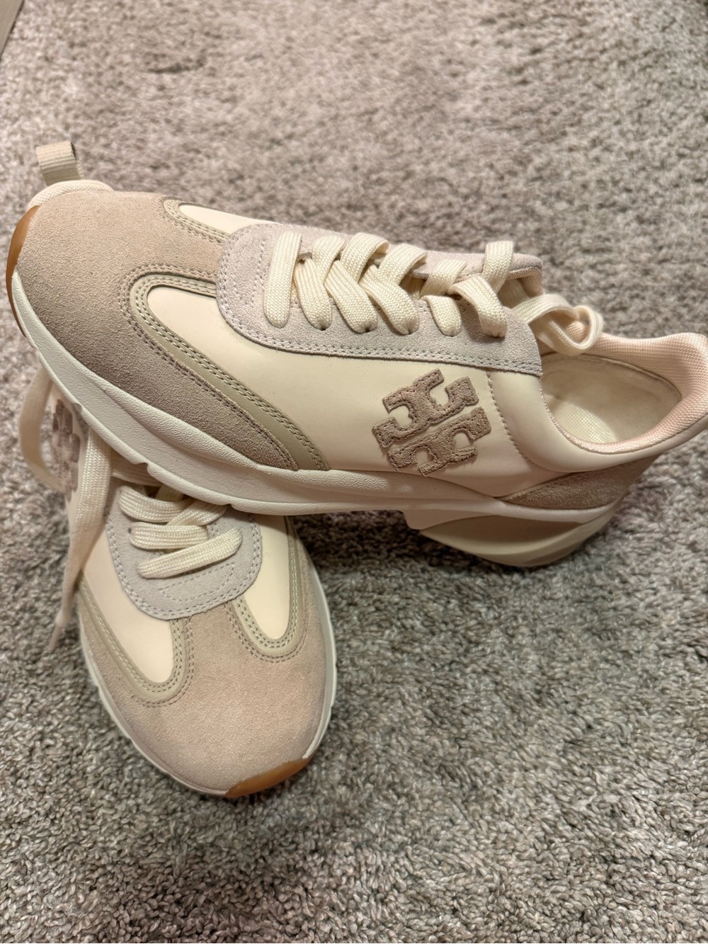 Tory Burch Cream & Beige Suede Leather Sneakers Never Worn